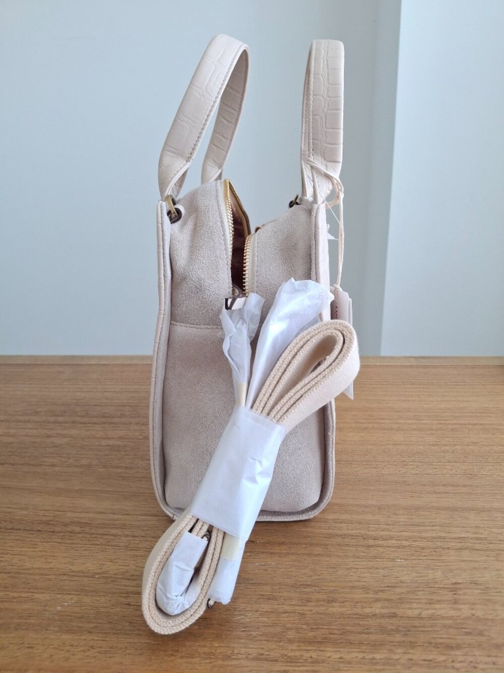 (New) Lucky Brand – Kloe Faux Croc Leather Satchel Shoulder Bag (Vanilla) - Picture 8 of 13